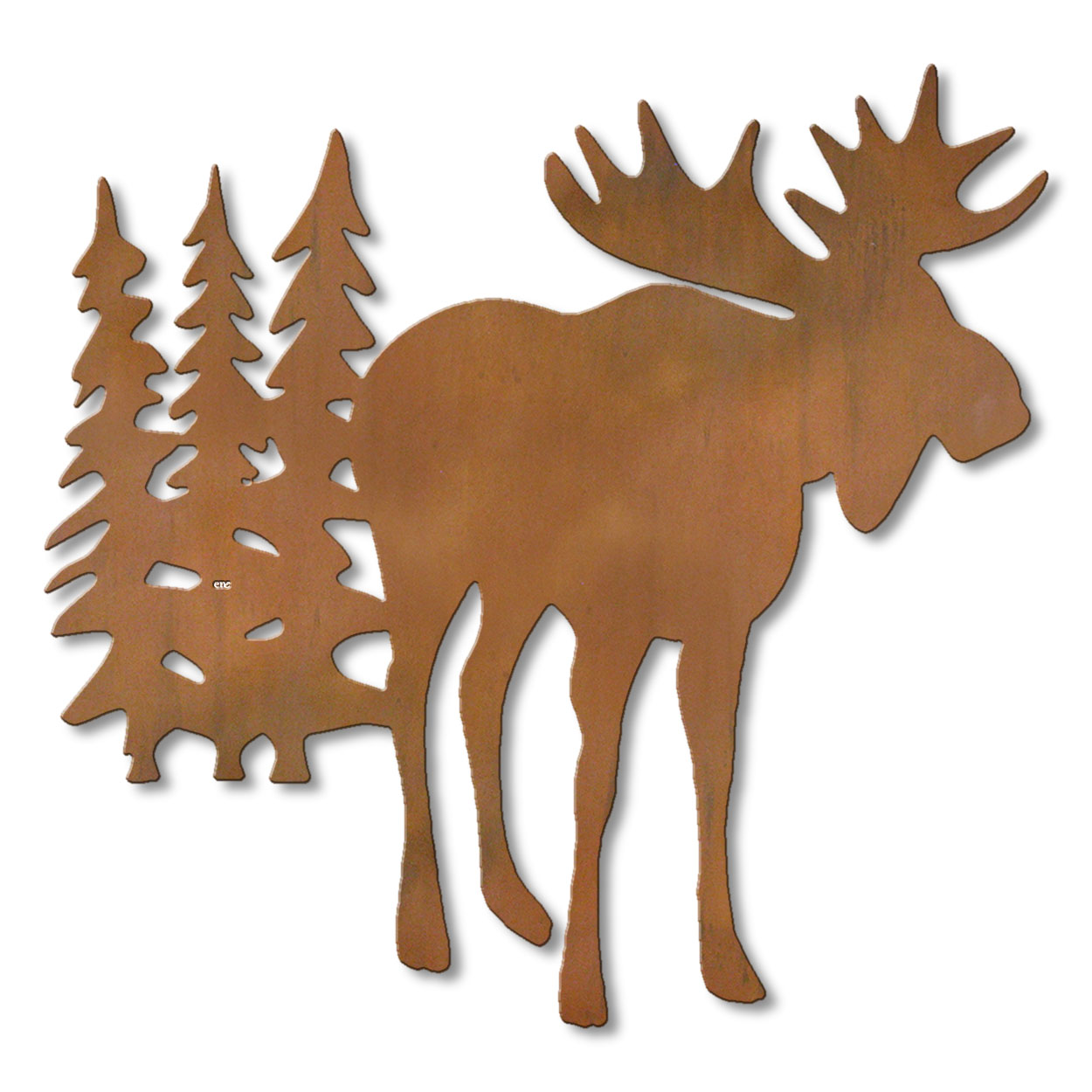 625035r - 18 or 24in Metal Wall Art - Moose And Trees - Rust Patina