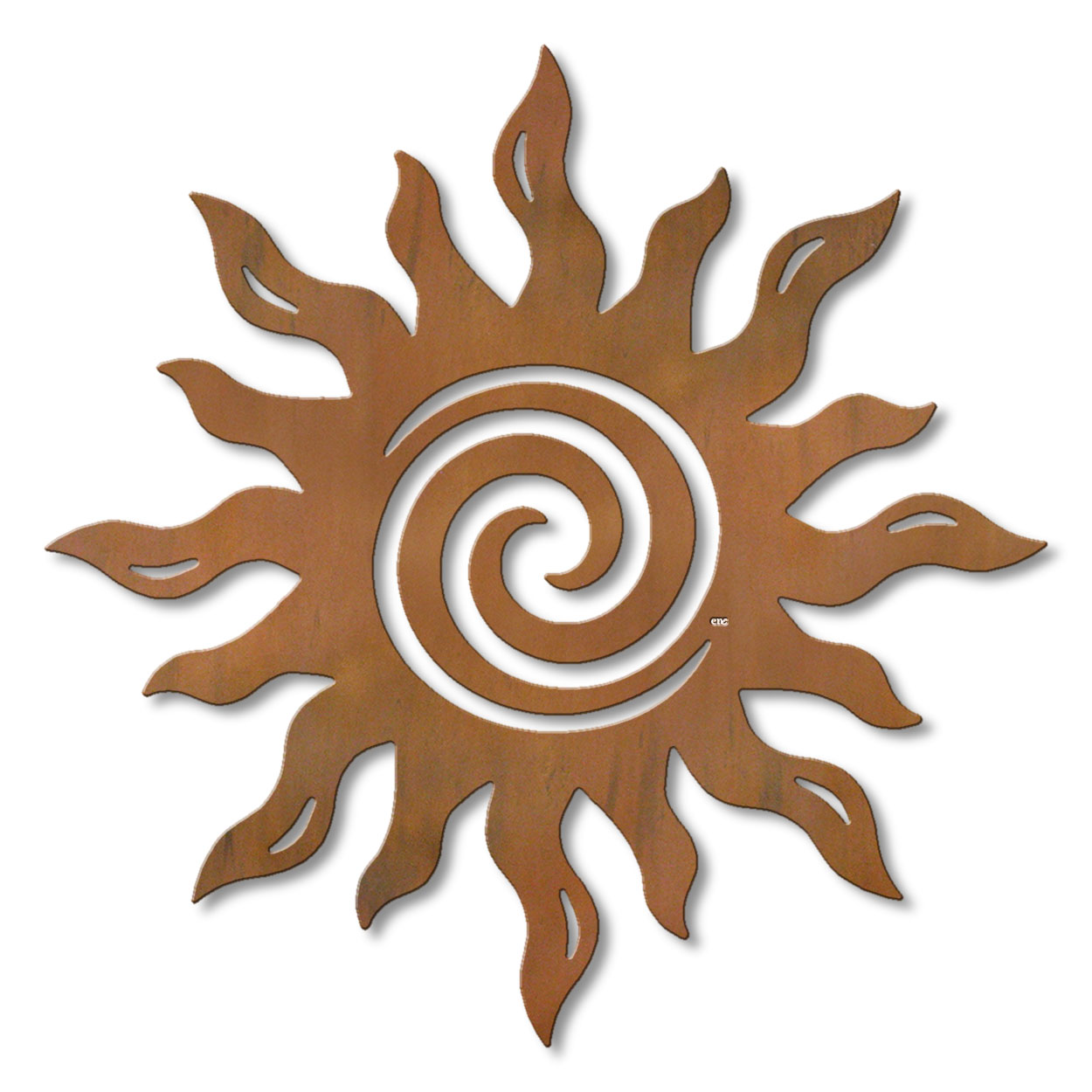 625039r - 18 or 24in Metal Wall Art - Spiral Sun - Rust Patina