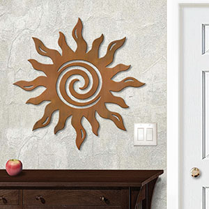 625039r - 18 or 24in Metal Wall Art - Spiral Sun - Rust Patina
