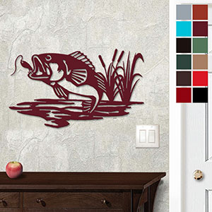 625043 - 18 or 24in Metal Wall Art - Bass In Reeds - Choose Color