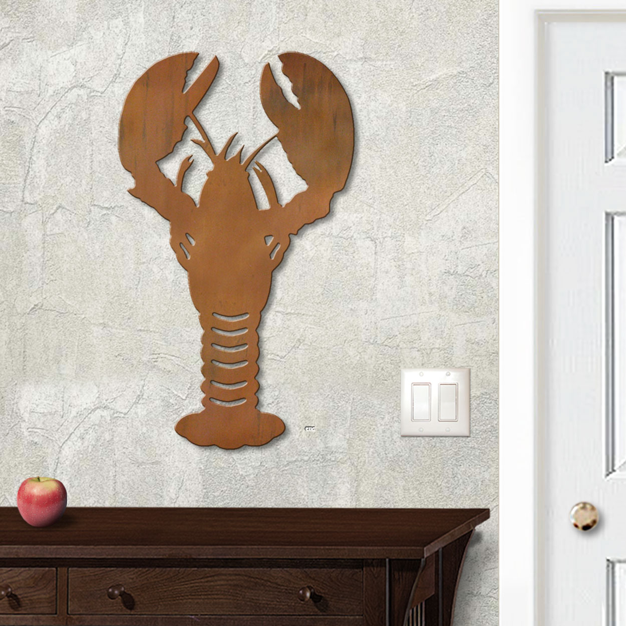 625407r - 18in or 24in Floating Metal Wall Art - Lobster - Rust Patina