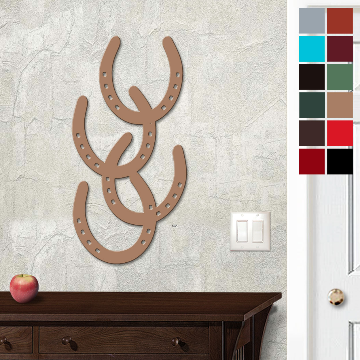 625411 - 18in or 24in Floating Metal Wall Art - Horseshoes - Choose Color