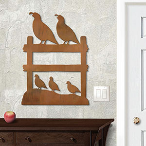 625417r - 18 or 24in Metal Wall Art - Quail Fence - Rust Patina