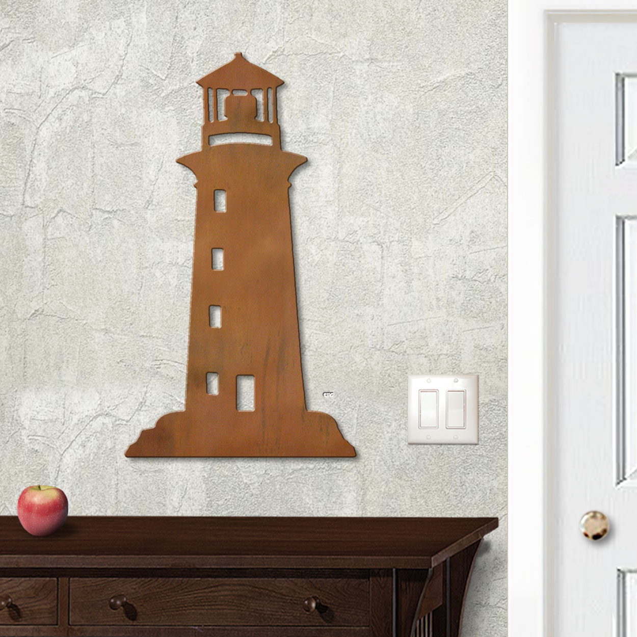 625418r - 18in or 24in Floating Metal Wall Art - Lighthouse - Rust Patina