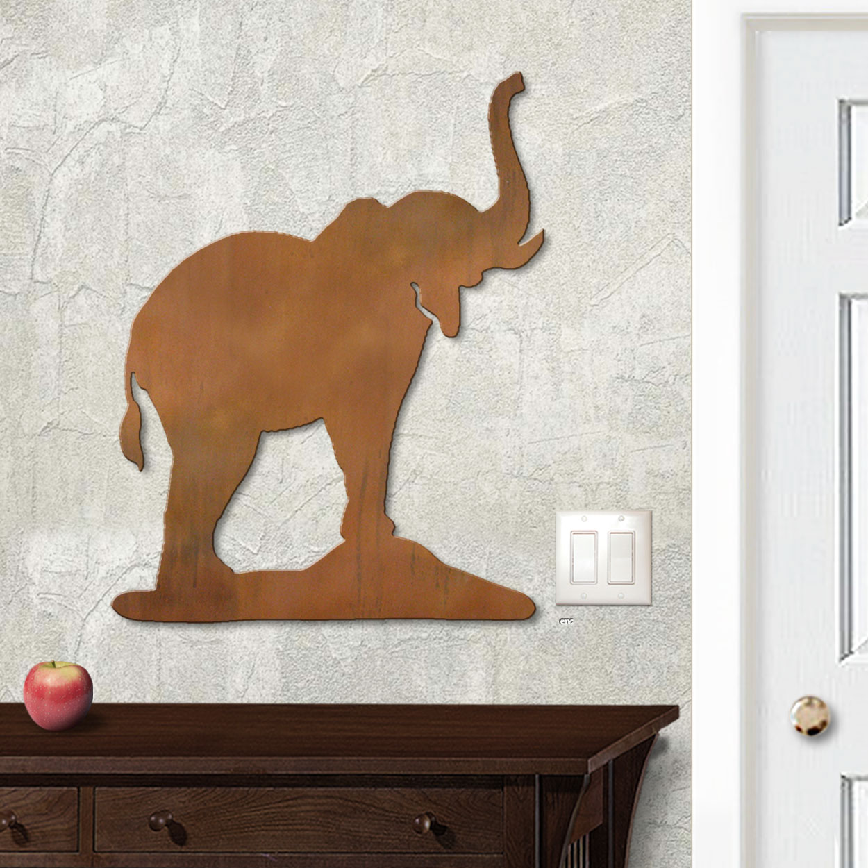 625426r - 18in or 24in Floating Metal Wall Art - Elephant - Rust Patina