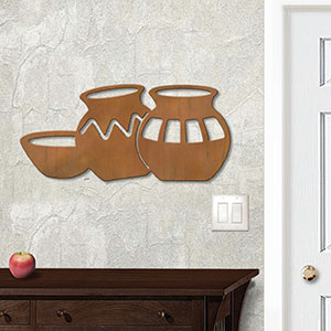 625452r - 18 or 24in Metal Wall Art - Three Pots - Rust Patina
