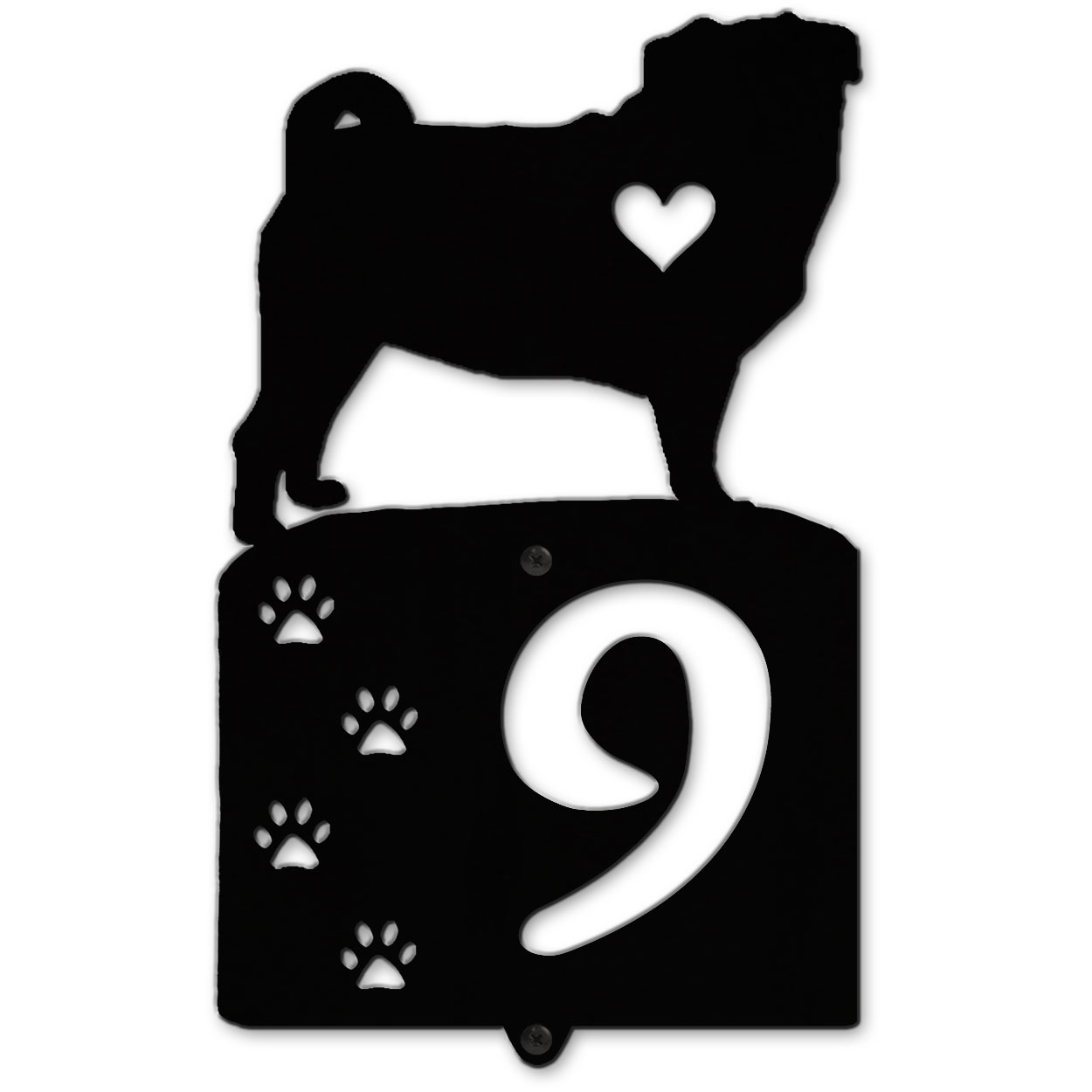 636301 - Pug Cut Outs One Digit Address Number Plaque