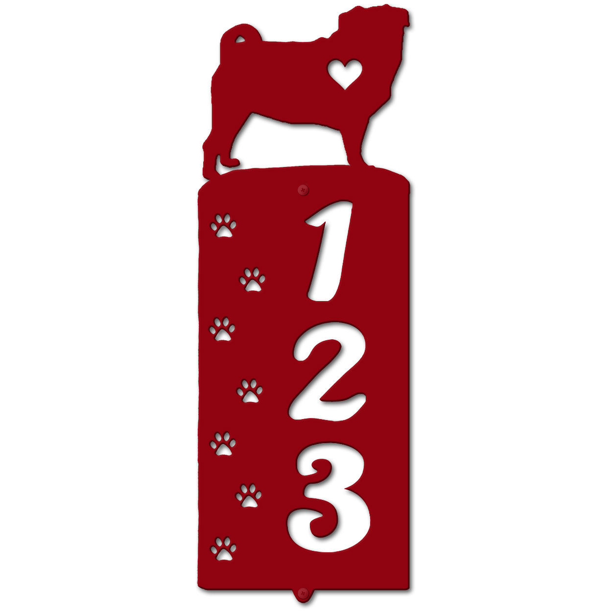 636303 - Pug Cut Outs Three Digit Address Number Plaque