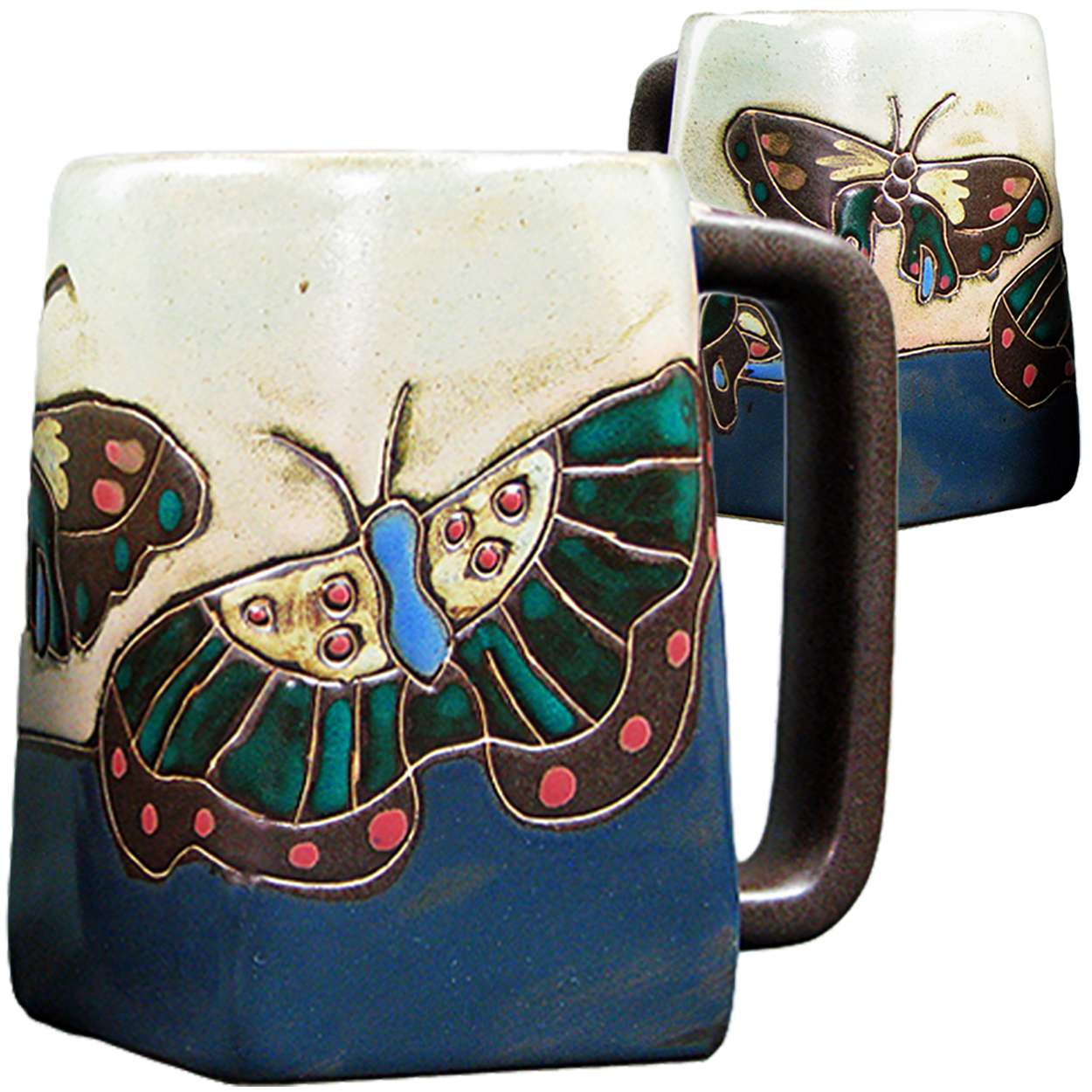 511J8 - Mara Stoneware Mug 12oz Square Butterflies - Blue