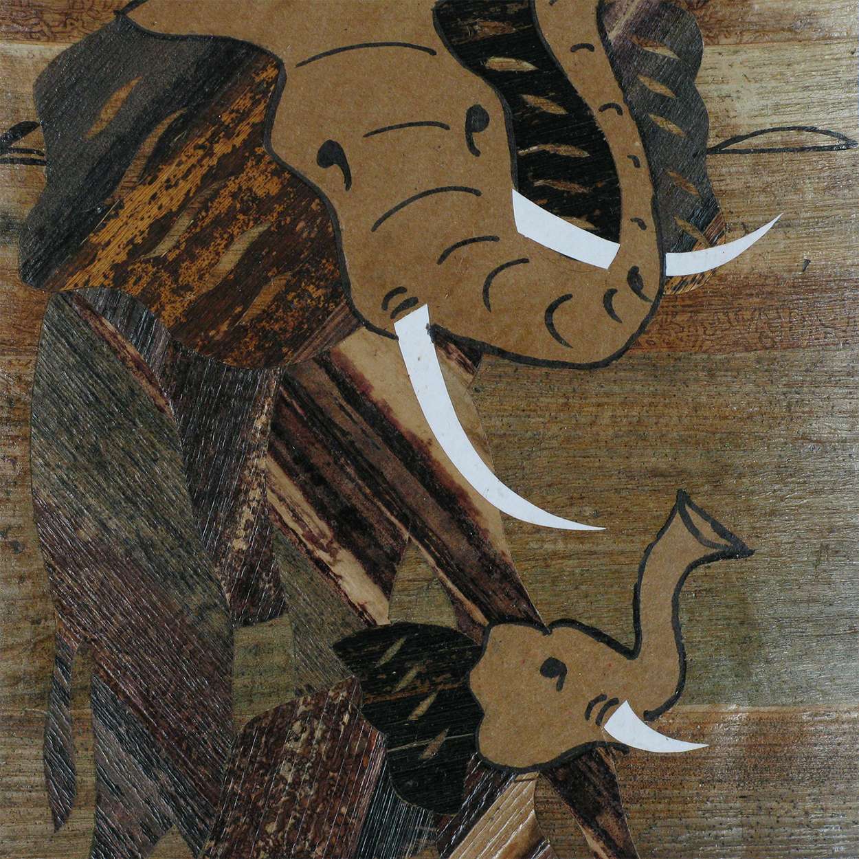 118108-118 - Kenyan Banana Batik Wall Art Elephants