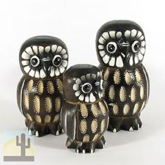140039 - Set of Three 4-6in Owls Painted Rustic Wood Folk Art Carvings - Etched Ovals