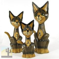 140046 - Set of Three 8-12in Cats Painted Rustic Wood Folk Art Carvings - Brown