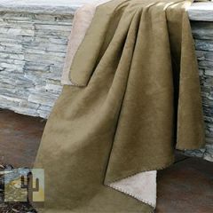 144959 - Solid Olive Green and Tan Reversible Throw Blanket
