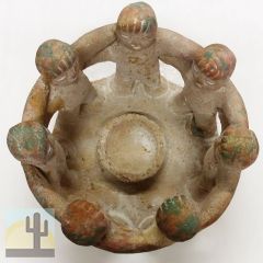 161361 - 5in Tall Mini Circle of 7 Friends Pottery Candle Holder - Green Red Gold Multi Color Pastel
