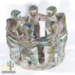 161365 - 7in Tall Large Circle of 7 Friends Candle Holder in Green and Gold Whitewash
