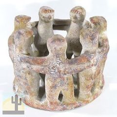 161370 - 7in H x 9in W Circle of 7 Friends Pottery Candle Holder in Maroon Gold Pastel