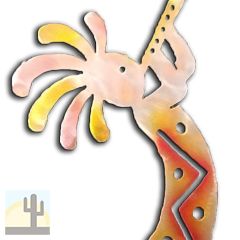 165051 - 12-inch small Kokopelli Trumpeter Facing Right 3D Metal Wall Art in a vibrant sunset swirl finish