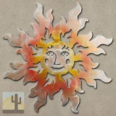 165073 - 24-inch large Smiling Sun Face 3D Metal Wall Art in a vibrant sunset swirl finish