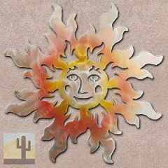 165074 - 30-inch extra large Smiling Sun Face 3D Metal Wall Art in a vibrant sunset swirl finish