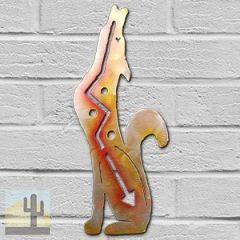 165141 - 12-inch small Howling Coyote Facing Left 3D Metal Wall Art in a vibrant sunset swirl finish