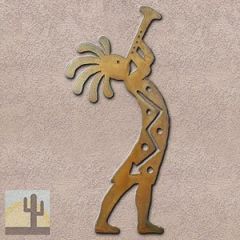 165204 - 30-inch extra large Kokopelli Trumpeter Facing Right 3D Metal Wall Art in a rich rust finish