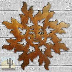 165221 - 12-inch small Smiling Sun Face 3D Metal Wall Art in a rich rust finish