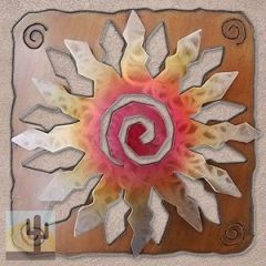 165304 - 34-inch extra large 12-Point Sunburst Panel 3D Metal Wall Art in a vibrant sunset swirl finish