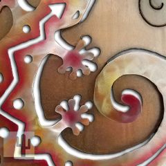 165323 - 27-inch large C-Shaped Gecko Panel 3D Metal Wall Art in a vibrant sunset swirl finish