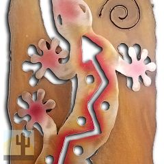 165333 - 27-inch large S-Shaped Gecko Panel 3D Metal Wall Art in a vibrant sunset swirl finish