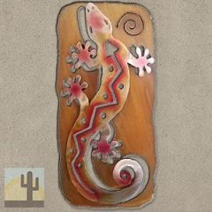 165333 - 27-inch large S-Shaped Gecko Panel 3D Metal Wall Art in a vibrant sunset swirl finish