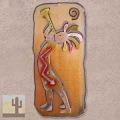 165364 - 34-inch extra large Kokopelli Trumpeter Facing Left Panel 3D Metal Wall Art in a vibrant sunset swirl finish