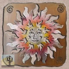 165374 - 34-inch extra large Happy Face Sun Panel 3D Metal Wall Art in a vibrant sunset swirl finish