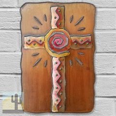 165391 - 13-inch small Spiral Cross Panel 3D Metal Wall Art in a vibrant sunset swirl finish