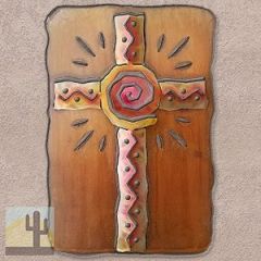165394 - 34-inch extra large Spiral Cross Panel 3D Metal Wall Art in a vibrant sunset swirl finish