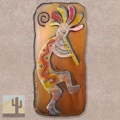 165414 - 34-inch extra large Kokopelli Facing Right Panel 3D Metal Wall Art in a vibrant sunset swirl finish