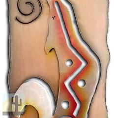 165434 - 34-inch extra large Howling Coyote Facing Right Panel 3D Metal Wall Art in a vibrant sunset swirl finish