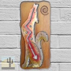 165441 - 13-inch small Howling Coyote Facing Left Panel 3D Metal Wall Art in a vibrant sunset swirl finish