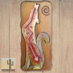 165442 - 20-inch medium Howling Coyote Facing Left Panel 3D Metal Wall Art in a vibrant sunset swirl finish