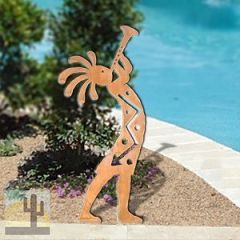 165552 - 24-inch large Kokopelli Trumpeter Yard Statue Facing Right in a rich rust finish