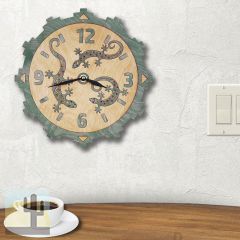 165742 - Lizards Sonoran Green Wood Inlay Clock