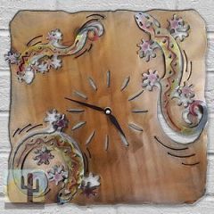 165752 - 13-inch small 3D Lizards Wall Clock in a vibrant sunset swirl finish
