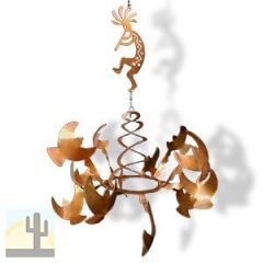 165811 - WS08RT19 16in Southwest Kokopelli and Birds Rustic Metal Hanging Wind Sculpture