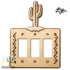 167113R -  Saguaro Cactus Southwestern Decor Triple Rocker Switch Plate in Natural Birch