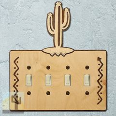 167114S -  Saguaro Cactus Southwestern Decor Quad Standard Switch Plate in Natural Birch