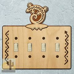 167914S -  Curled Gecko Southwestern Decor Quad Standard Switch Plate in Natural Birch