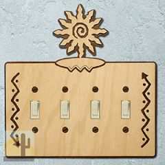168314S -  12-Ray Southwest Sun Southwestern Decor Quad Standard Switch Plate in Natural Birch