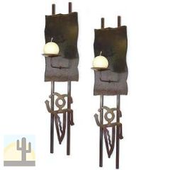 171012 - Custom Metal Pair of Petroglyph Candle Wall Sconces