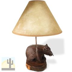 172000 - Bear with Fish Carved Ironwood Table Lamp with Shade