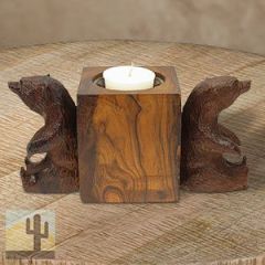 172026 - Bears Sitting Carved Ironwood Candle Holder