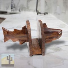 172046 - Trout Carved Ironwood Napkin Holder
